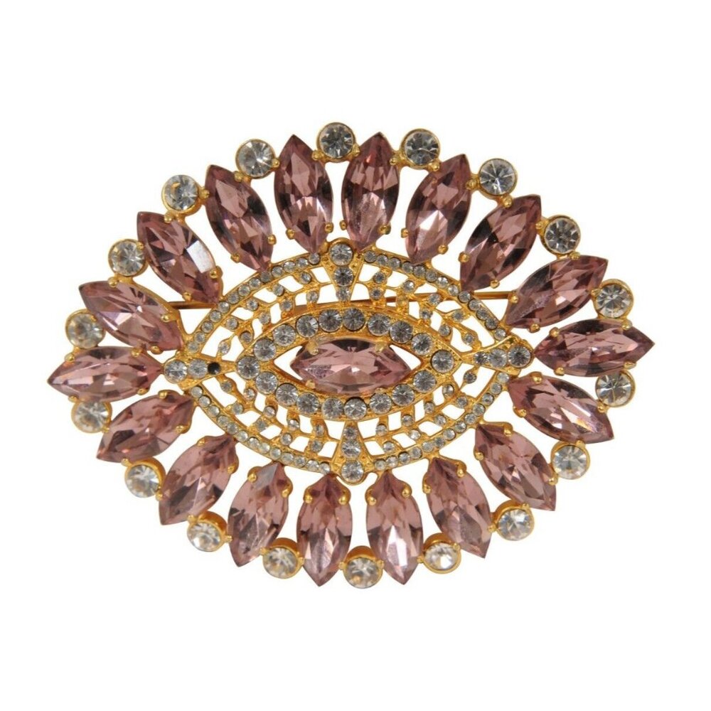 Dolce & Gabbana Women Vintage Floral Brooch Purple Mauve Gold White Crystal Pin